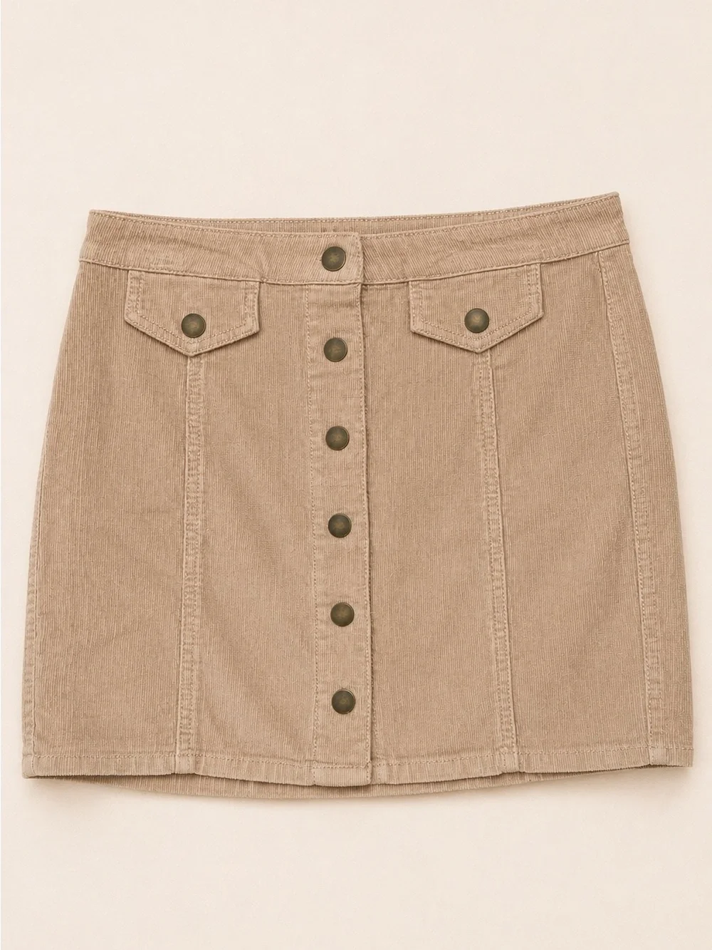 Blue Spice Premium High Waist Corduroy Mini Skirt Tan Button Front Size 7 - Picture 1 of 4